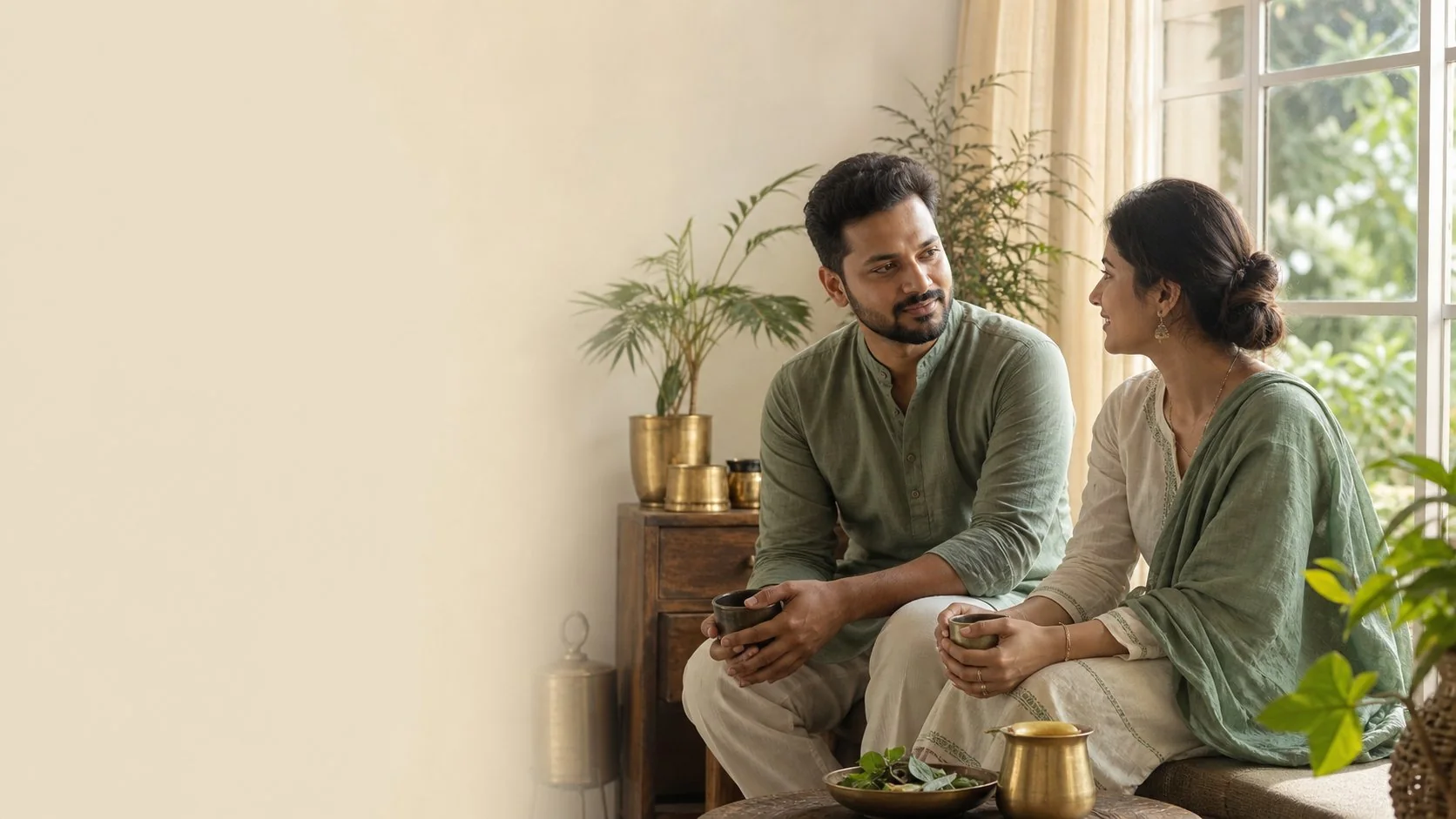 Illustrative editorial image of an Indian couple having a calm conversation